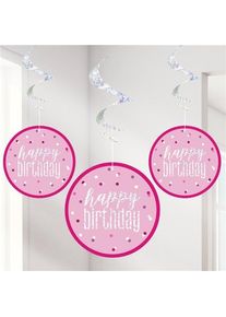 UNIQUE Lot de 6 décoration à suspendre joyeux anniversaire tourbillons roses 80cm