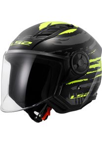 LS2 OF616 Airflow II Brush, casque à réaction , couleur: Noir/Jaune Néon/Gris , taille: XS
