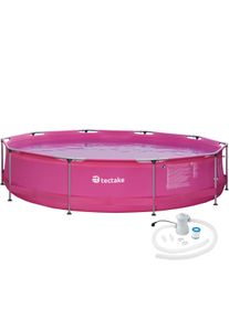 TecTake Piscina rotonda con telaio in acciaio e pompa filtraggio &Oslash; 360 x 76 cm rosa fucsia - 403824