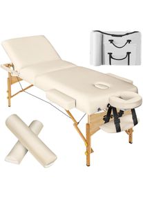 TecTake Set lettino da massaggio a 3 zone Somwang con imbottitura di 7,5cm, rulli e telaio in legno - beige - 404943