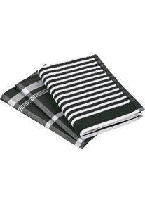 Ross Geschirrtuch »Exclusiv« Zwirnfrottier Streifen, 1 Küchen-Frottiertuch und 2 Geschirrtücher in schwarz