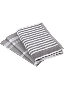 Ross Geschirrtuch »Exclusiv« 1x Küchen-Frottiertuch (Streifen) und 2 Geschirrtücher (Karodesign) in silberfarben