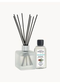 Maison Berger Dyfuzor zapachowy Cube Givré, Sapin Festif (nuty zielone, balsam świerkowy, drzewo sandałowe) Biały, Srebrny S 7 x D 7 cm