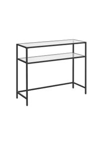 Mesa de console VASAGLE, vidro temperado, estrutura de aço, 2 prateleiras, corredor, preto LGT025B01