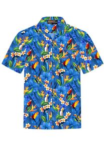 Hawaiihemdshop.de Chemise 'Hawaiihemd "Flower Parrots (blue)"' Homme bleu taille S