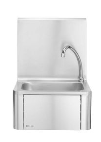 Lavamani Hendi con comando a ginocchio e distributore di sapone in acciaio inox