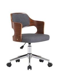 vidaXL Silla de comedor giratoria de madera curvada y tela gris terso