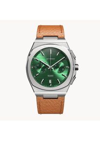 deTomaso Men's Watch - Silver Green - Chronograph, case made of surgical steel, sapphire-hardened mineral glass, leather strap, 42mm diameter, Japanese Meca-