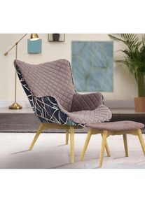 Home Affaire, Sessel &raquo;Duke Print&laquo; Karopr&auml;gung im Sitzbereich und Dekostoff auf der R&uuml;ckseite, ros&eacute;, Samtoptik, ros&eacute;