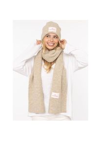 Zwillingsherz , Strickmütze »"Patch"« gerippt, mit Wolle und Umschlag, mit Patch , Beige