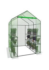 Arreditaly Serra Da Giardino Con 8 Scaffali Ripiani Per Piante Orto Telaio Acciaio Verniciato Telo PE Verde Porta Avvolgibile Apertura A Cerniera