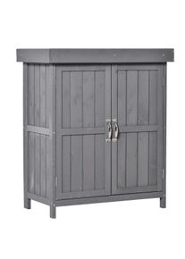 Outsunny Armário de Jardim de Madeira 74x43x88 cm para Armazenamento de Ferramentas e Lenhas com Teto Asfaltico Cinza