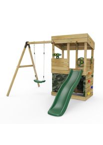 REBO Lookout Tower Playhouse with Single Swing and Slide - Yellowstone Camouflage