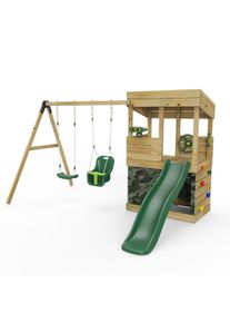 REBO Lookout Tower Playhouse with Double Swing and Slide - Zion Camouflage