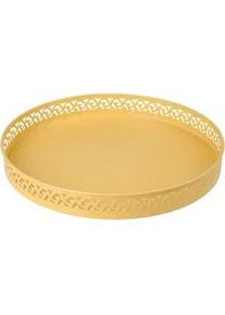 Ambia Home Serviertablett , Gelb , Metall , Kreise , rund , 4 cm , handbemalt , Geschirr, Tischkultur & Serviergeschirr, Tabletts
