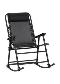 Outsunny Schaukelstuhl, mit Kopfkissen, Stahl + Texteline, Schwarz,90 x 64 x 110 cm , Metall , 64x110x90 cm , Gartenmöbel, Gartenliegen, Liegestühle