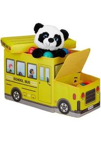 Relaxdays Sitzbox Kinder , Gelb , Textil, Wellpappe, Holzwerkstoff , 27x33x56 cm , Wohnzimmer, Sessel, Hocker & Hockerbänke, Sitzhocker