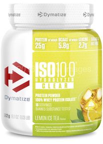 Dymatize ISO 100 Hydrolized Clear, 512 g Dose, Lemon Ice Tea