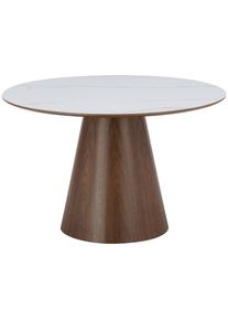 Mid.you Esstisch, Wei&szlig;, Walnussfarben, Holz, Keramik, Holzwerkstoff, Eiche, furniert, rund, konisch, 75 cm, Esszimmer, Esstische, Esstische Keramik