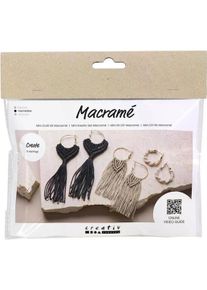 Creativ Company Bastelset Macramé Ohrringe Schwarz/Olivbraun/Beige, Handarbeitsset, Mehrfarbig