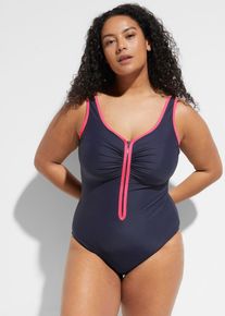 bonprix Kostium kąpielowy lekko modelujący sylwetkę z zamkiem, niebieski, 50