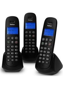 Profoon DECT-Telefon mit 3 Mobilteilen, schwarz, Telefon, Schwarz