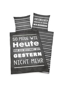 Herding's Young Collection Herding Young Collection , Jugendbettwäsche »Müde« 2 Stk. tlg. mit Spruch , anthrazit , Obermaterial: 100% Baumwolle , B/L: 135 cm x 200 cm