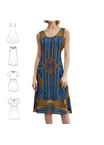 1920'S Art Deco Blue And Bronze Panel Women's Elegant Party Dress A-Line Dress With Short/Long/Sleeveless Options Art Retro
