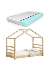 [en.casa] Hausbett Vardø mit Matratze , Textil , Kiefer , 80x160 cm , Babymöbel & Kindermöbel, Kinderzimmer & Jugendzimmer, Kinderbetten, Spielbetten
