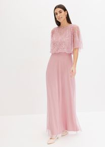 Maxikleid aus feinem Tüll mit Paillettenstickerei, pink, Größe 48, bonprix