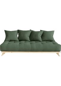 KARUP Slaapbank Senza, sofa, met futonmatras, minimalistisch, massief grenenhout bedden maat Katoenmix groen