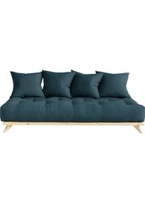 KARUP Slaapbank Senza, sofa, met futonmatras, minimalistisch, massief grenenhout bedden maat Katoenmix blauw