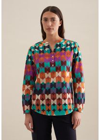 Seidensticker Klassieke blouse Zwarte roos Tunika met geometrische patronen dames blouses maat XXL (44) blauw