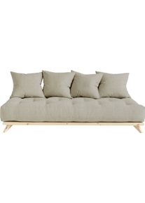 KARUP Slaapbank Senza, sofa, met futonmatras, minimalistisch, massief grenenhout bedden maat Linnenmix grijs