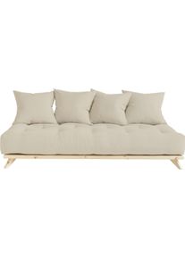 KARUP Slaapbank Senza, sofa, met futonmatras, minimalistisch, massief grenenhout bedden maat Katoenmix beige