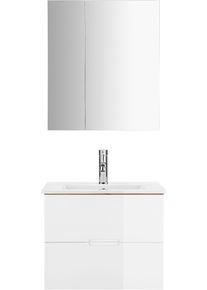 Welltime Badkamerserie Lund badkamermeubelset badkamerkast badkamerset Spiegelkast, wastafelonderkast en wasbak breedte 60 cm (complete set)