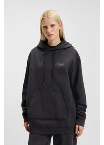 HUGO Blue Hoodie Dejandra Oversized Fit, strass applicatie op de rug dames truien met capuchon maat L zwart
