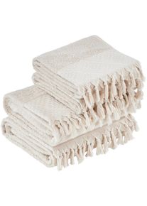 done. Handdoekenset Provence BOHÉME Uni-kleuren, Boho-stijl, met opvallende rand en franjes (set) handdoeken maat - beige