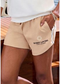 H.I.S. H.I.S Sweatshort met tunnelkoord en print dames shorts & bermuda's maat 32/34 beige