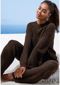French Connection Gebreide trui modern kabelpatroon dames loungewear maat 44/46 bruin