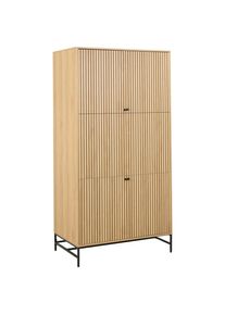 Drehtürenschrank , Schwarz, Eichefarben , Holzwerkstoff , Eiche , furniert , 6 Fächer , 99x200x60 cm , FSC , Typenauswahl, Beimöbel erhältlich ,