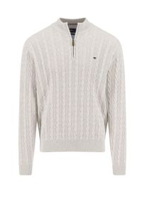 Duże Rozmiary - Fynch-Hatton - Bawełniany sweter Troyer ze wzorem warkoczowym - 4XL