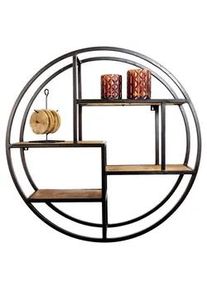 Mid.you Wandregal , Walnussfarben , Holz , Mangoholz , massiv , 4 Fächer , 76x76x20 cm , hängend , Kleinmöbel