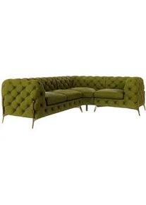 S-Style Möbel Ecksofa Chesterfield Lexi Olive Samt, Ottomane rechts , Olivgrün , Textil , Echtholz,Buche, Birke , Füllung: Polyetherschaumkern,Polyetherschaumkern , Eckteil, L-Form, Ottomane rechts,L-Form , 264x204 cm , Blauer Engel, FSC Mix, Oeko-Tex®, Hergestellt in Europa , Wohnzimmer, Sofas & Couches, Wohnlandschaften, Ecksofas