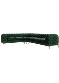 S-Style Möbel Ecksofa Chesterfield Lexi Flasche Grün Samt, langer Schenkel rechts , Textil , Echtholz,Buche, Birke , Eckteil, L-Form, Ottomane links,L-Form , 323x264 cm , Blauer Engel, FSC Mix, Oeko-Tex®, Hergestellt in Europa , Wohnzimmer, Sofas & Couches, Wohnlandschaften, Ecksofas