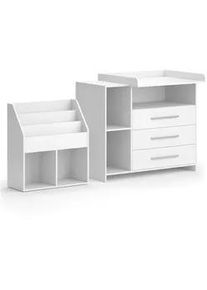 VICCO Kinderzimmer-Set Oskar Weiß 2 Teile, mit Wickelkommode und Bücherregal , Weiß, Weiß , Holzwerkstoff , 3 Schubladen , Rechteckig , 113x100x69.9 cm , Babymöbel & Kindermöbel, Kinderzimmer & Jugendzimmer, komplette Jugendzimmer