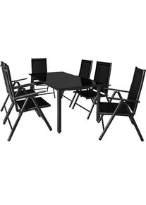 Casaria Conjunto mesa y sillas Berna 1+6 aluminio negro plegables