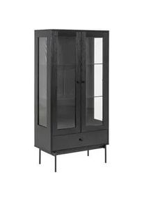 Mid.you Vitrine , Schwarz , Metall, Glas, Holzwerkstoff , 2 Fächer , 1 Schubladen , 75x152x37.5 cm , Reach , Esszimmer, Vitrinen