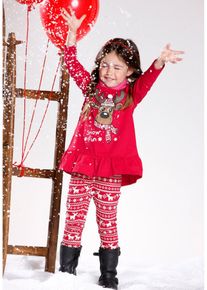 bonprix Karácsonyi lány póló + legging (2-részes szett), piros, 104