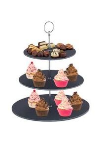Relaxdays Etagere , Anthrazit , Stein, Metall , 33 cm , Geschirr, Tischkultur & Serviergeschirr, Etageren